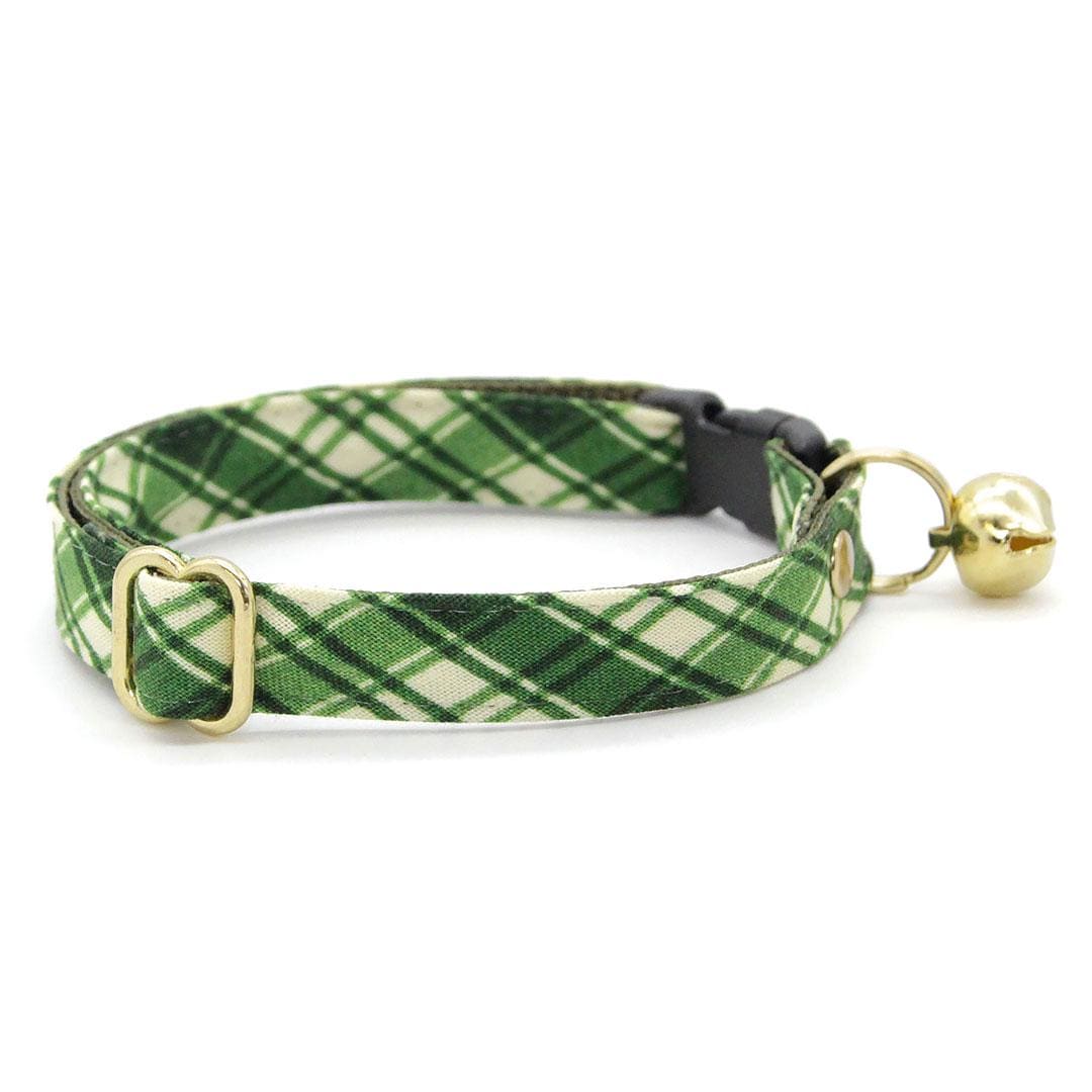 Bow Tie Cat Collar Set - "Pinecrest" - Forest Green Plaid Cat Collar with Bow Tie / Fall, Winter, Christmas / Cat, Kitten, Small Dog Sizes