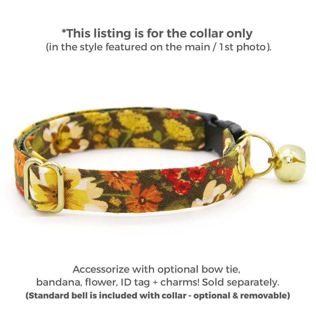 Wildflower Cat Collar - "Autumn Fields" - Olive Green Rustic Floral Cat Collar / Fall + Thanksgiving / Breakaway Buckle or Non-Breakaway / Cat, Kitten + Small Dog Sizes
