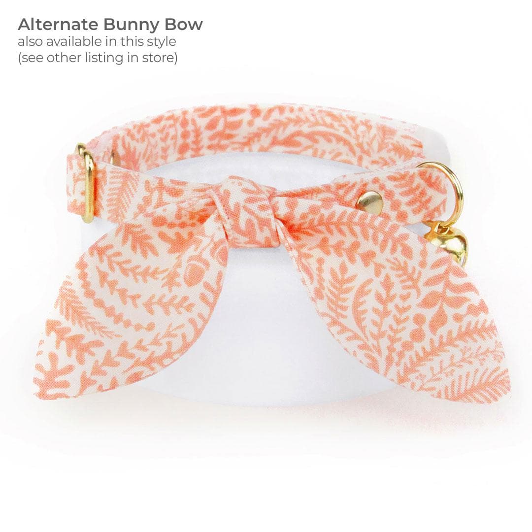 Bow Tie Cat Collar Set - "Terra" - Peach Pink Fern Cat Collar with Bow Tie / Coral, Girl Cat, Cute / Cat, Kitten, Small Dog Sizes