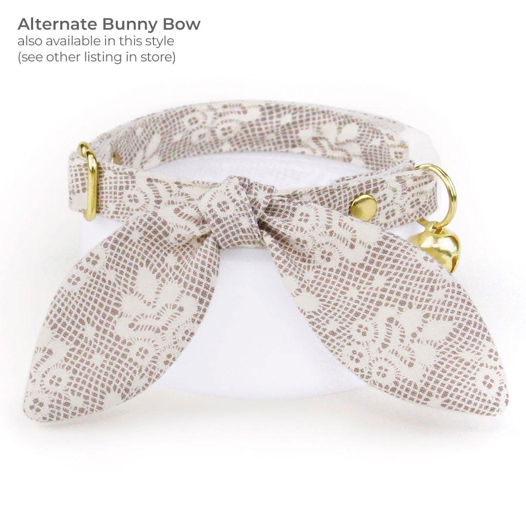 Bow Tie Cat Collar Set - "Filigree Ivory" - Simulated Lace Cat Collar with Bow Tie / Wedding, Fancy, Bridal / Cat, Kitten, Small Dog Sizes