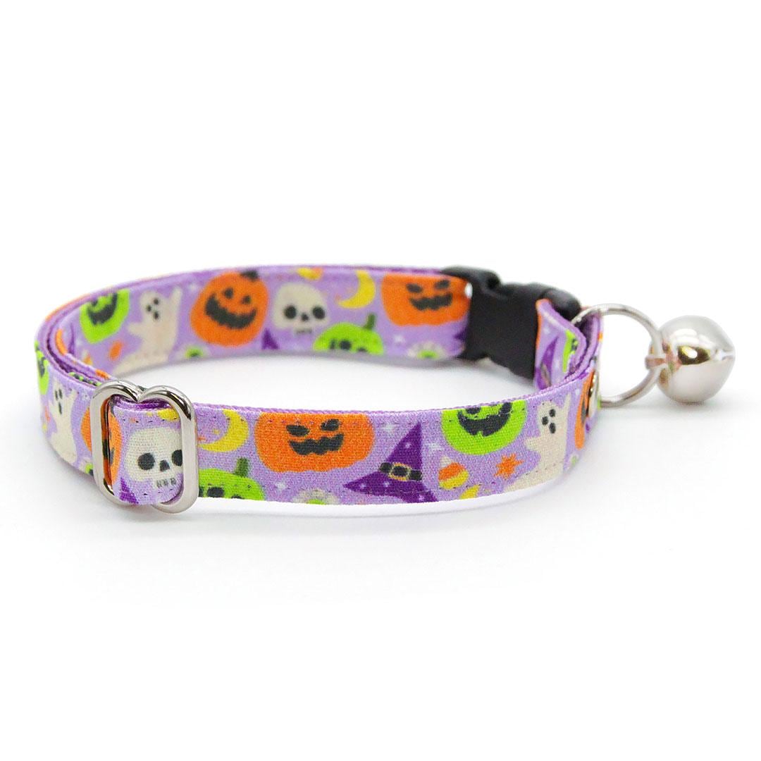 Bow Tie Cat Collar Set - "Creepy Cuties - Purple" - Halloween Cat Collar with Bow Tie / Ghost, Pumpkin, Skull / Cat, Kitten, Small Dog Sizes