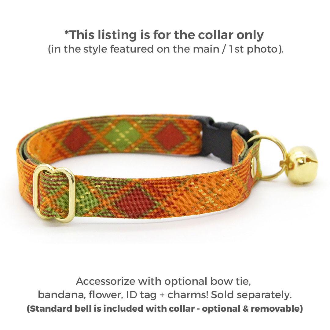 Plaid Cat Collar - "Maplewood" - Burnt Orange & Green Cat Collar / Fall & Thanksgiving / Breakaway Buckle or Non-Breakaway / Cat, Kitten + Small Dog Sizes