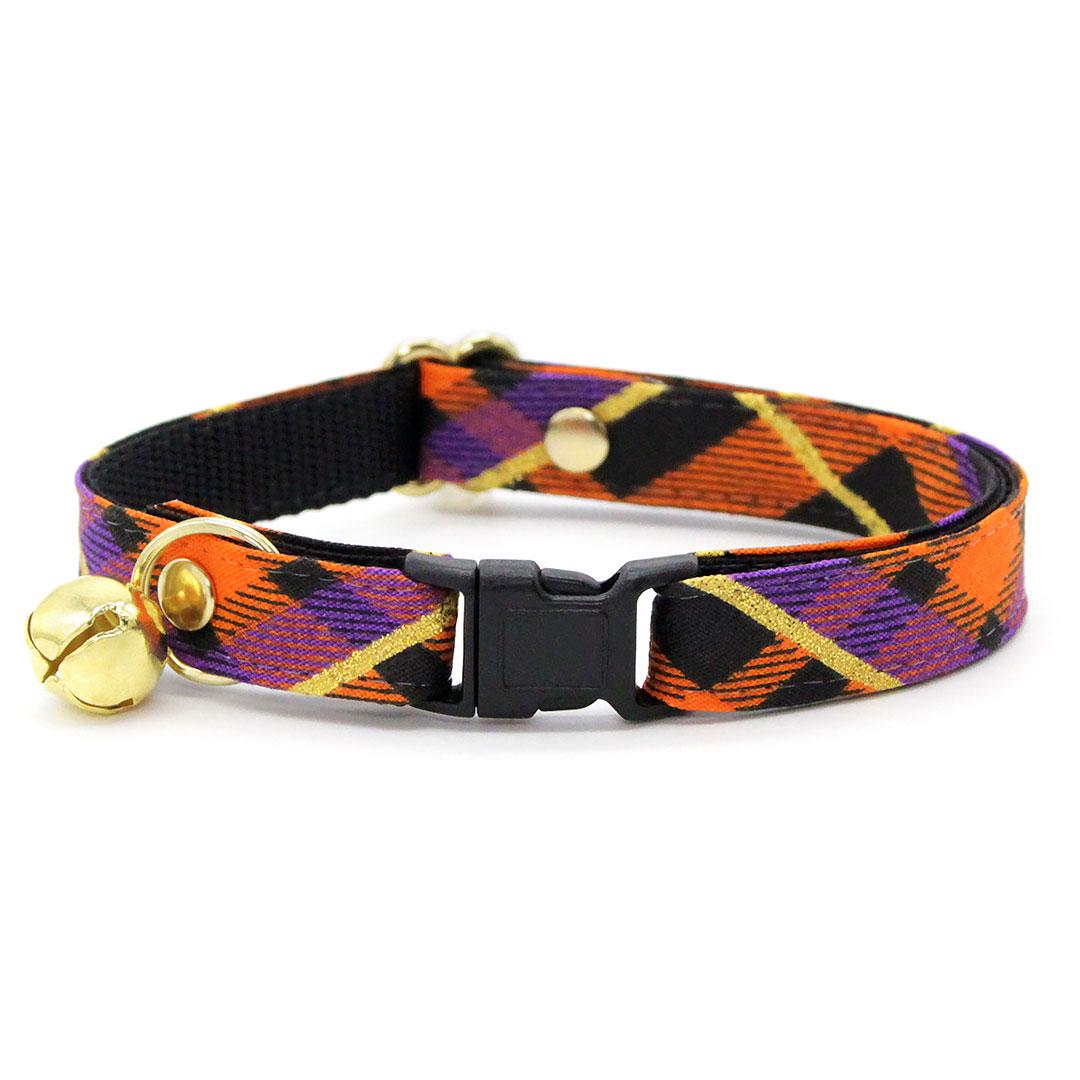 Bow Tie Cat Collar Set - "Midnight Mischief" - Halloween Plaid Cat Collar with Bow Tie / Cat, Kitten, Small Dog Sizes