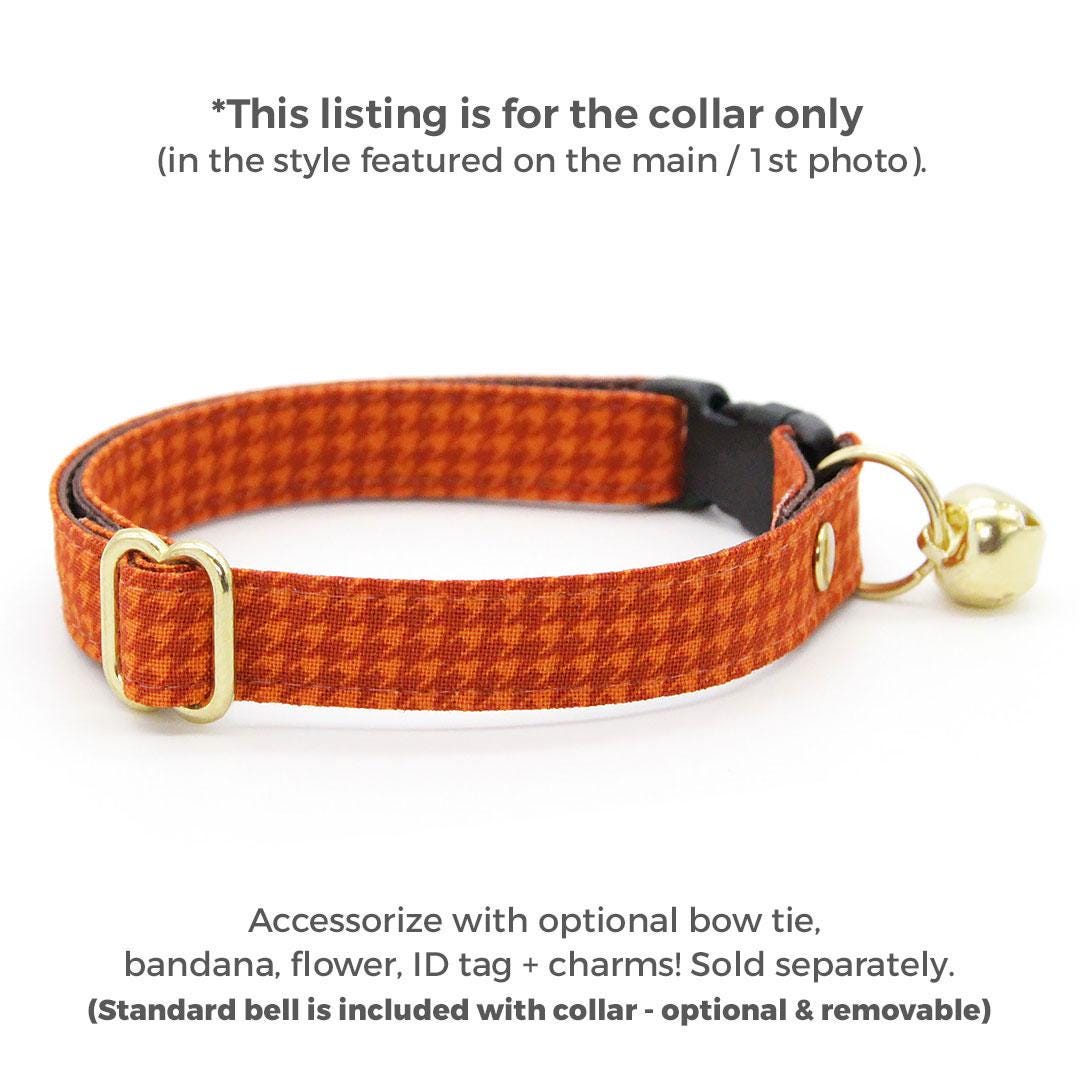 Houndstooth Cat Collar - "Pumpkin Spice" - Burnt Orange Fall Cat Collar / Thanksgiving / Breakaway Buckle or Non-Breakaway / Cat, Kitten + Small Dog Sizes