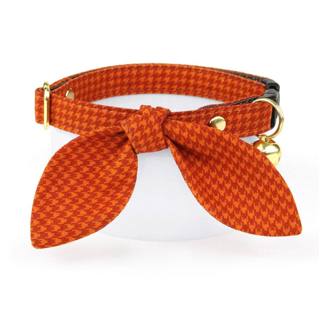 Houndstooth Cat Collar - "Pumpkin Spice" - Burnt Orange Fall Cat Collar / Thanksgiving / Breakaway Buckle or Non-Breakaway / Cat, Kitten + Small Dog Sizes