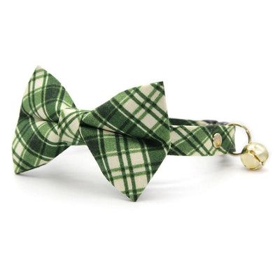 Bow Tie Cat Collar Set - "Pinecrest" - Forest Green Plaid Cat Collar with Bow Tie / Fall, Winter, Christmas / Cat, Kitten, Small Dog Sizes