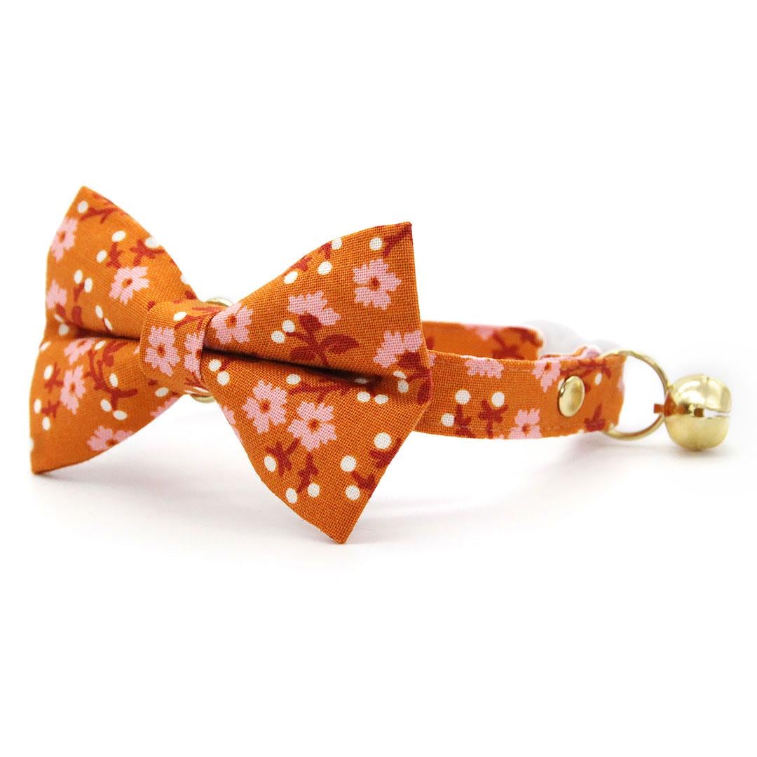 Bow Tie Cat Collar Set - "Ginger Blossom" - Cinnamon Orange & Pink Cat Collar with Bow Tie / Cat, Kitten, Small Dog Sizes