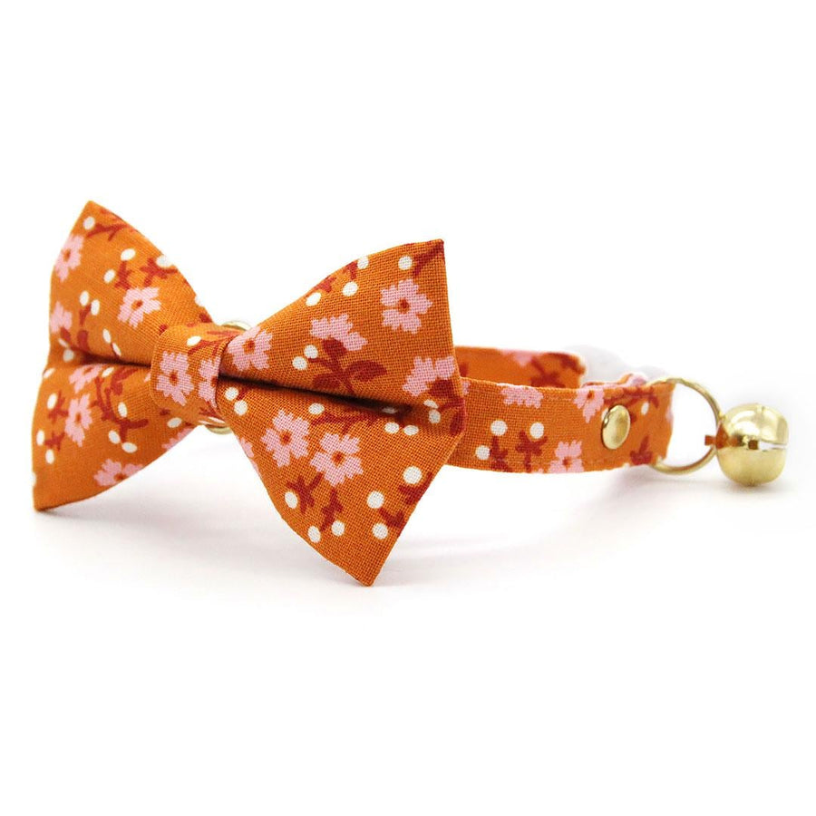 Bow Tie Cat Collar Set - "Ginger Blossom" - Cinnamon Orange & Pink Cat Collar with Bow Tie / Cat, Kitten, Small Dog Sizes