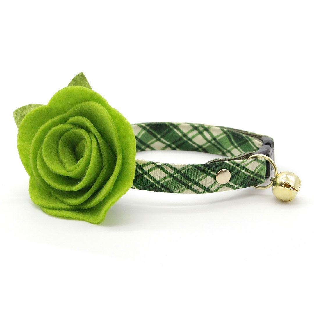 Plaid Cat Collar - "Pinecrest" - Forest Green Cat Collar / Woodland, Fall, Winter, Holiday / Breakaway Buckle or Non-Breakaway / Cat, Kitten + Small Dog Sizes