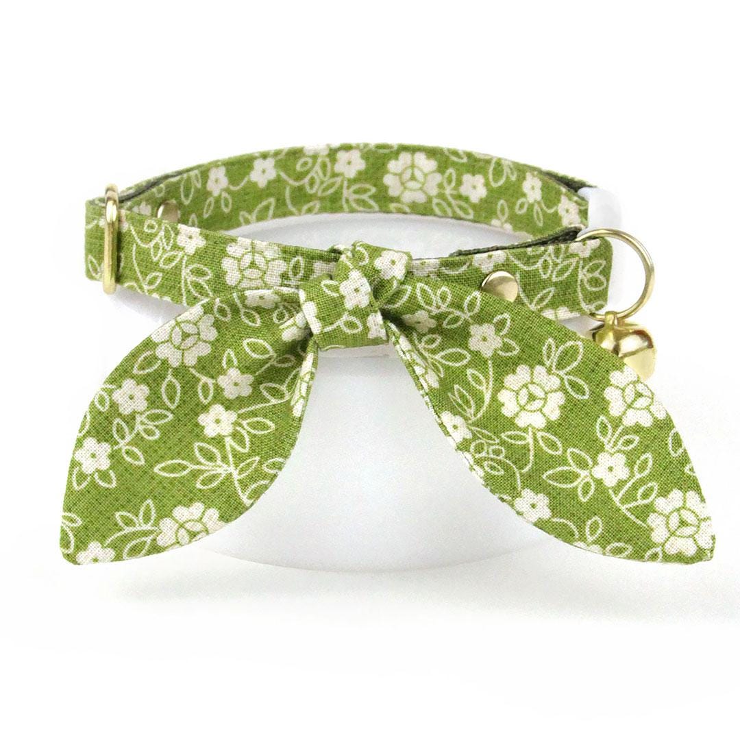Floral Cat Collar - "Moss" - Olive Green Cat Collar / Fall + Spring / Breakaway Buckle or Non-Breakaway / Cat, Kitten + Small Dog Sizes