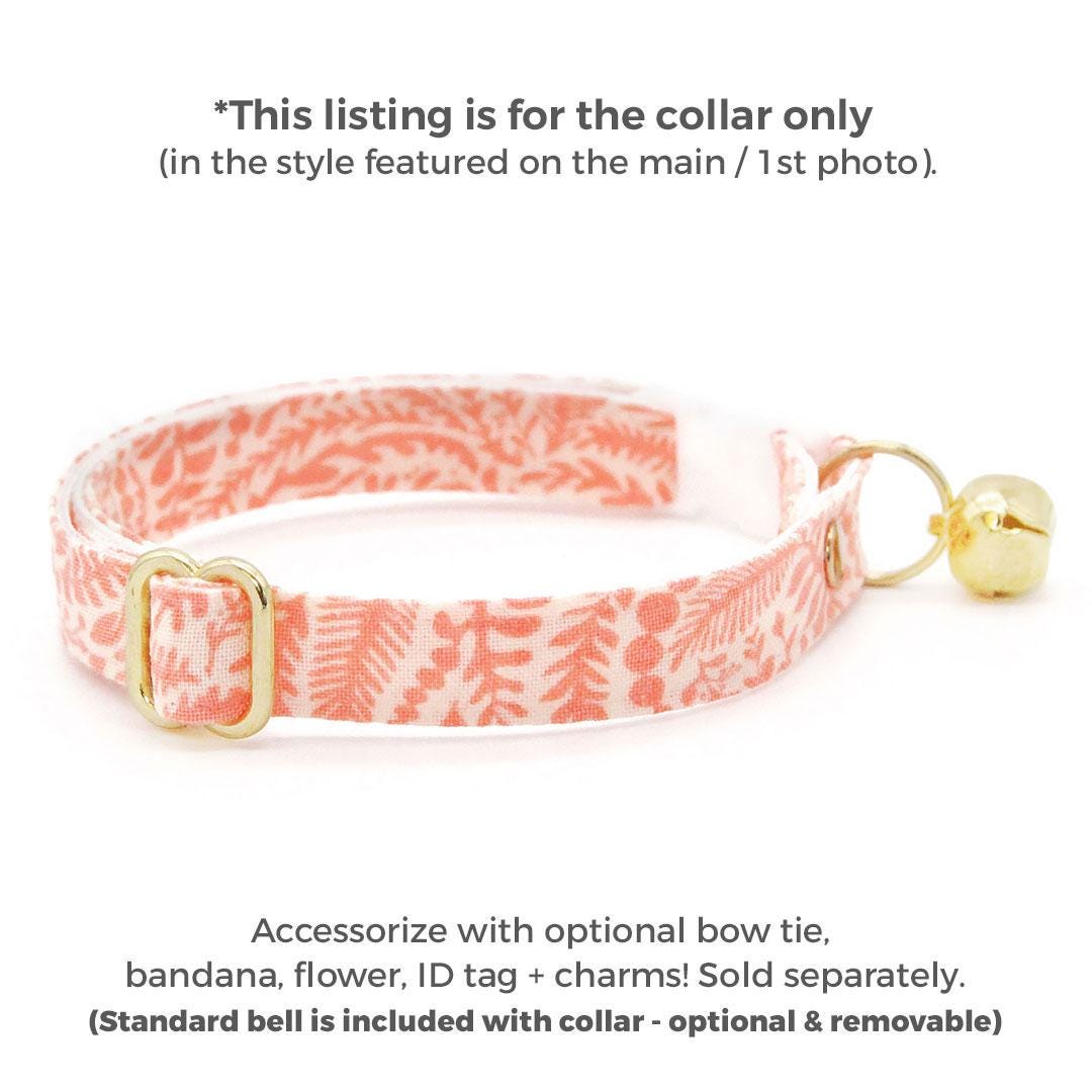 Botanical Cat Collar - "Terra" - Peach Pink Fern Cat Collar / Breakaway Buckle or Non-Breakaway / Cat, Kitten + Small Dog Sizes