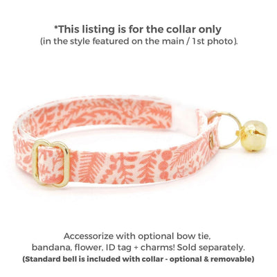 Botanical Cat Collar - "Terra" - Peach Pink Fern Cat Collar / Breakaway Buckle or Non-Breakaway / Cat, Kitten + Small Dog Sizes