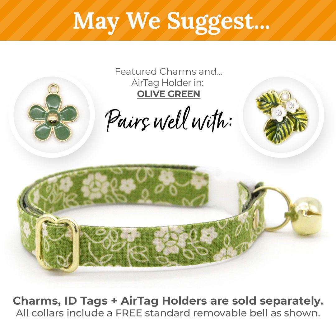 Floral Cat Collar - "Moss" - Olive Green Cat Collar / Fall + Spring / Breakaway Buckle or Non-Breakaway / Cat, Kitten + Small Dog Sizes