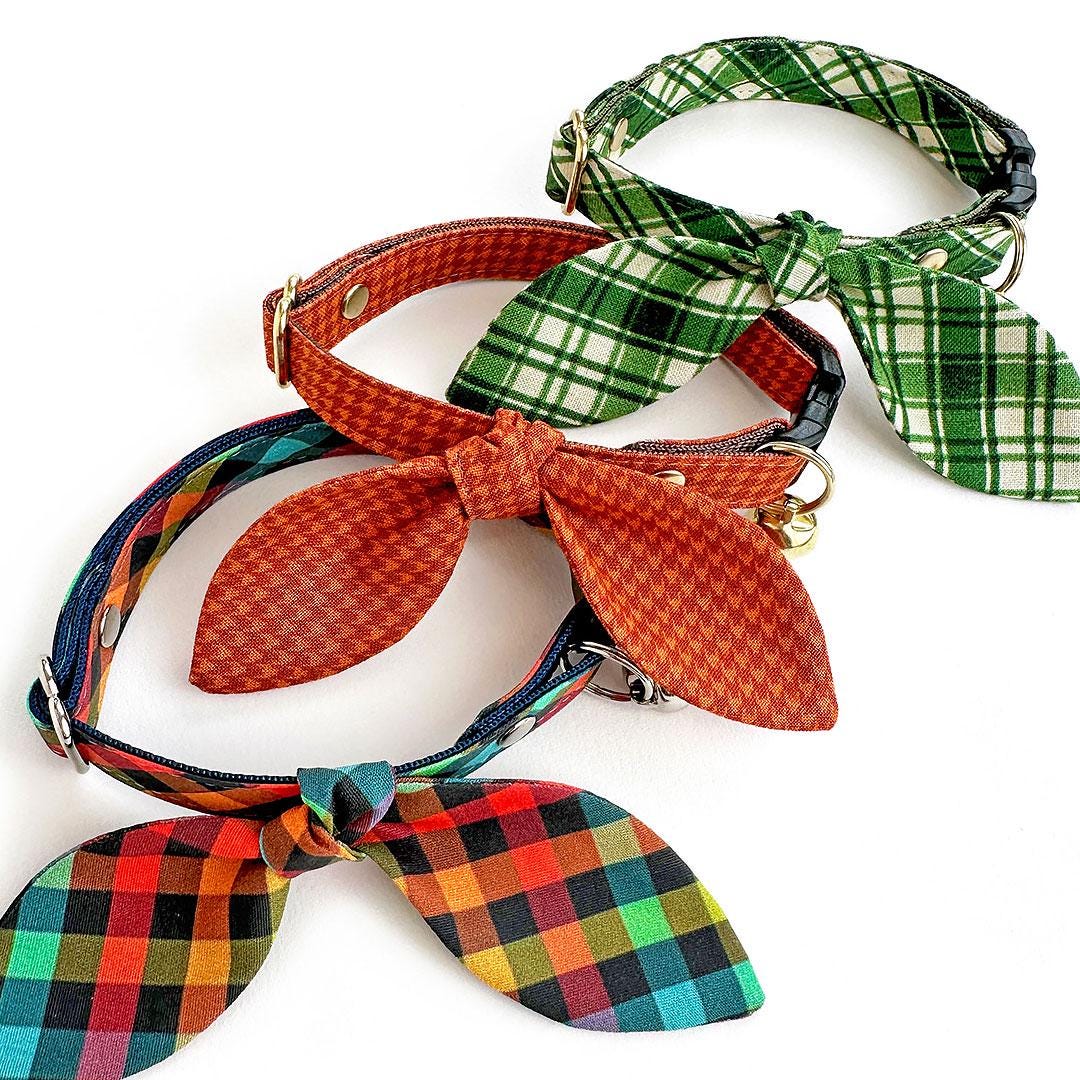 Plaid Cat Collar - "Metro" - Rainbow Check Cat Collar / Breakaway Buckle or Non-Breakaway / Back to School, Fall, Winter / Cat, Kitten + Small Dog Sizes