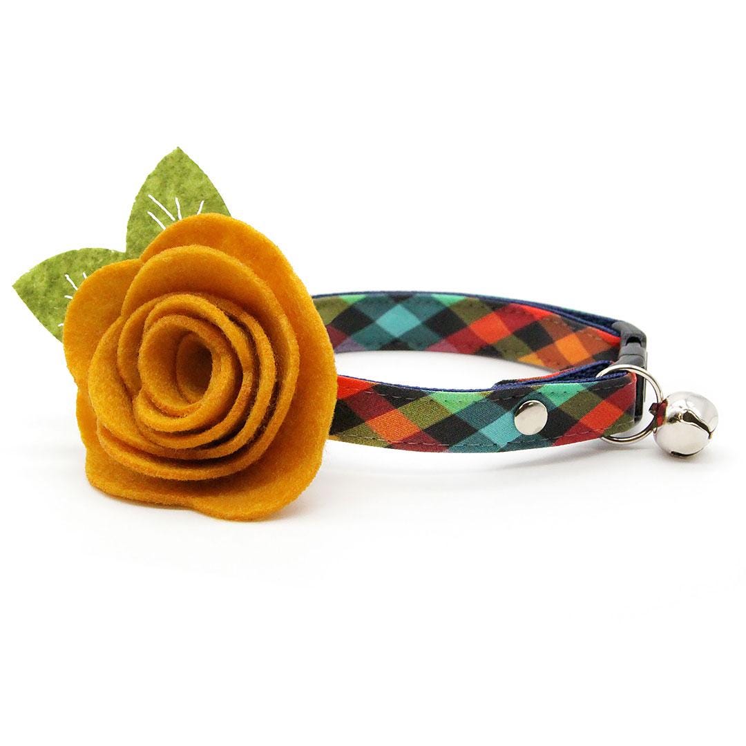 Plaid Cat Collar - "Metro" - Rainbow Check Cat Collar / Breakaway Buckle or Non-Breakaway / Back to School, Fall, Winter / Cat, Kitten + Small Dog Sizes