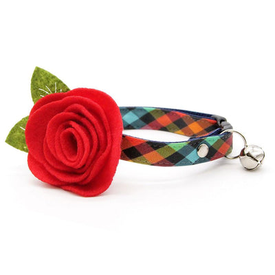 Plaid Cat Collar - "Metro" - Rainbow Check Cat Collar / Breakaway Buckle or Non-Breakaway / Back to School, Fall, Winter / Cat, Kitten + Small Dog Sizes