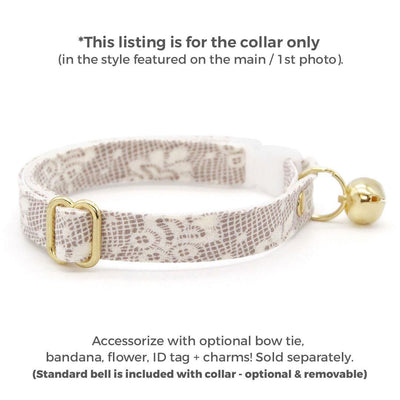 Lace Cat Collar - "Filigree Ivory" - Simulated Lace Cream Cat Collar / Wedding, Bridal / Breakaway Buckle or Non-Breakaway / Cat, Kitten + Small Dog Sizes