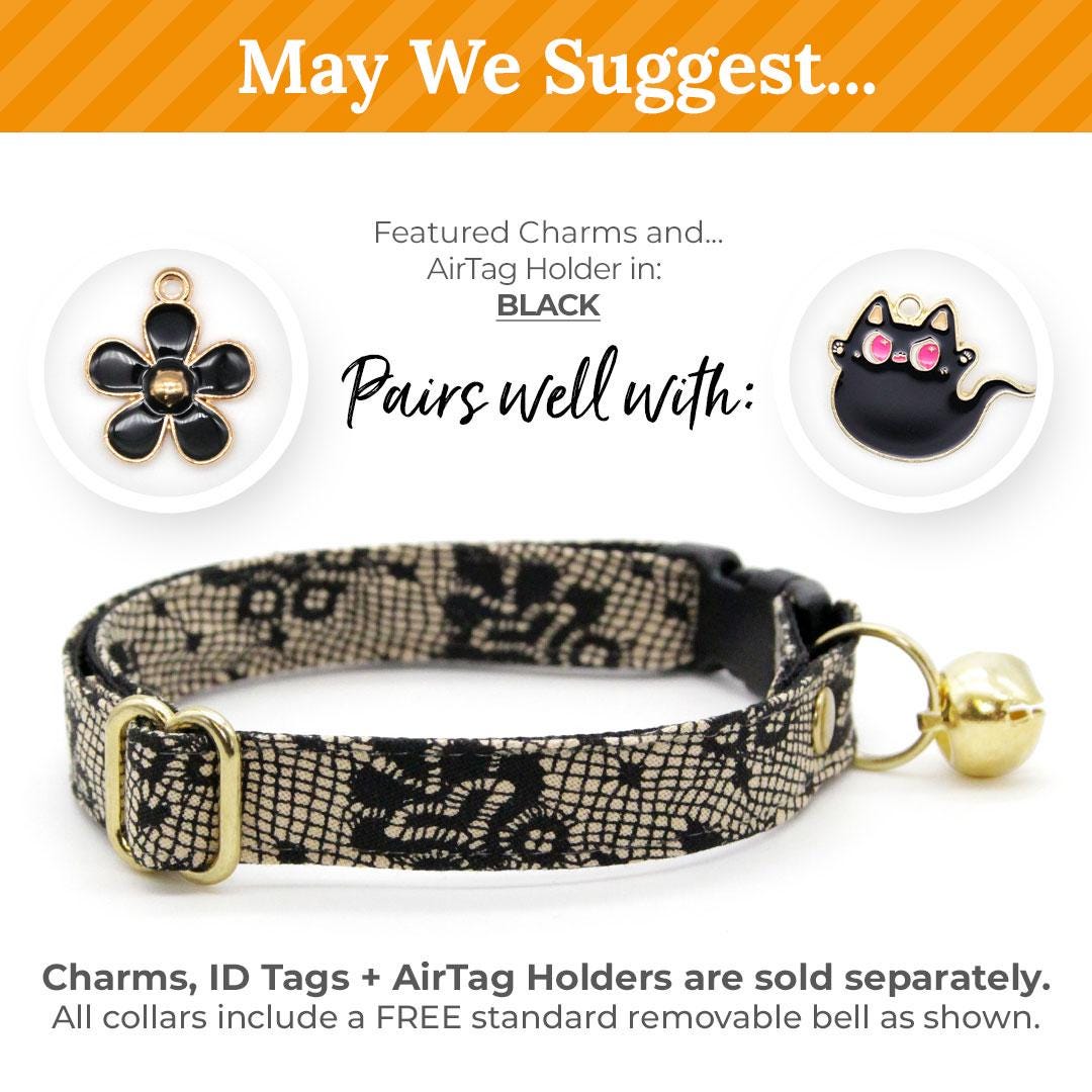 Lace Cat Collar - "Filigree Black" - Simulated Lace Black Cat Collar / Wedding, Gothic, Boudoir / Breakaway Buckle or Non-Breakaway / Cat, Kitten + Small Dog Sizes