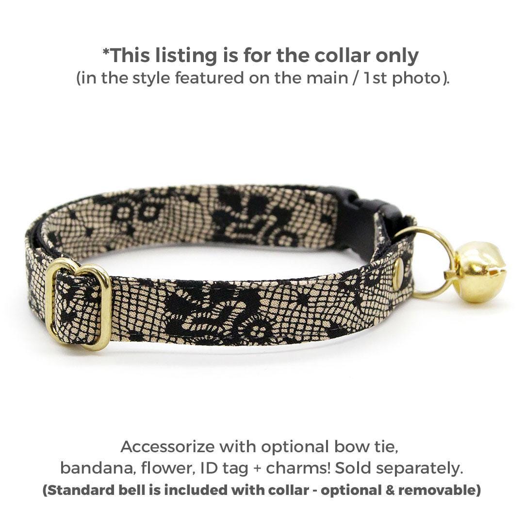Lace Cat Collar - "Filigree Black" - Simulated Lace Black Cat Collar / Wedding, Gothic, Boudoir / Breakaway Buckle or Non-Breakaway / Cat, Kitten + Small Dog Sizes