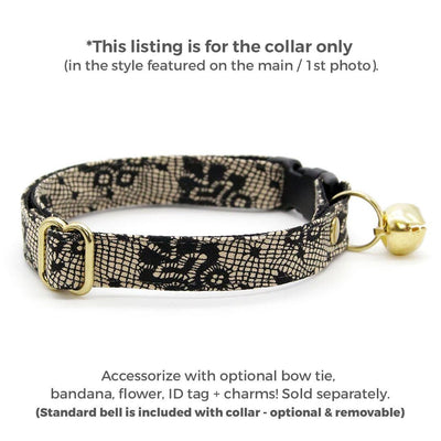 Lace Cat Collar - "Filigree Black" - Simulated Lace Black Cat Collar / Wedding, Gothic, Boudoir / Breakaway Buckle or Non-Breakaway / Cat, Kitten + Small Dog Sizes