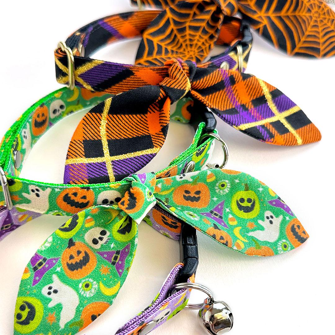 Halloween Cat Collar - "Creepy Cuties - Green" - Spooky Cat Collar / Breakaway Buckle or Non-Breakaway / Ghost, Pumpkin / Cat, Kitten + Small Dog Sizes