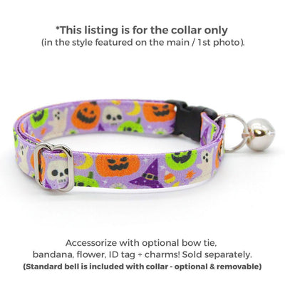 Halloween Cat Collar - "Creepy Cuties - Purple" - Spooky Cat Collar / Breakaway Buckle or Non-Breakaway / Cat, Kitten + Small Dog Sizes