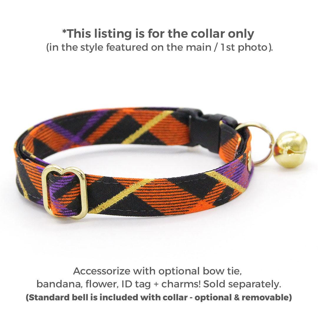 Halloween Cat Collar - "Midnight Mischief" - Spooky Plaid Cat Collar / Breakaway Buckle or Non-Breakaway / Cat, Kitten + Small Dog Sizes