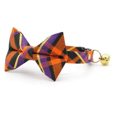 Halloween Cat Collar - "Midnight Mischief" - Spooky Plaid Cat Collar / Breakaway Buckle or Non-Breakaway / Cat, Kitten + Small Dog Sizes