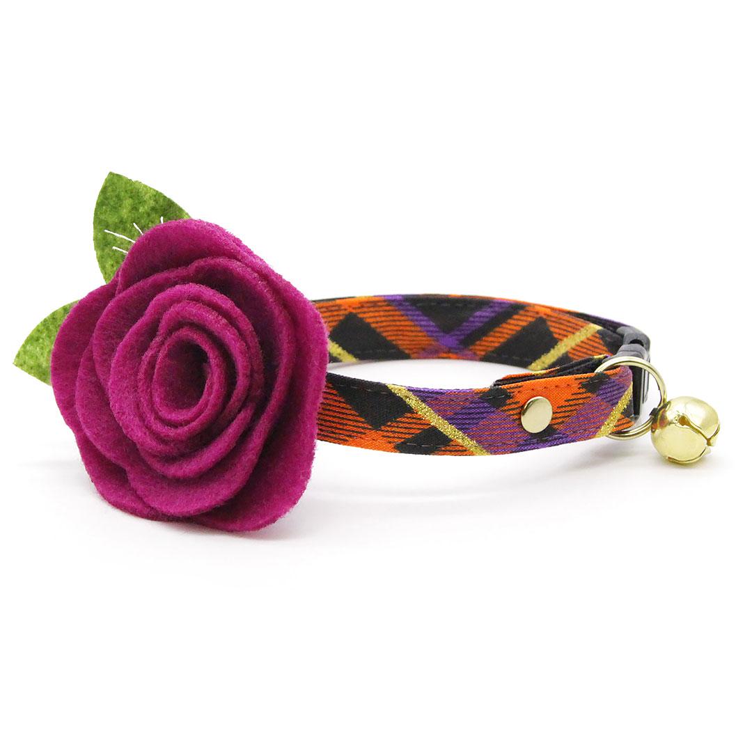 Halloween Cat Collar - "Midnight Mischief" - Spooky Plaid Cat Collar / Breakaway Buckle or Non-Breakaway / Cat, Kitten + Small Dog Sizes