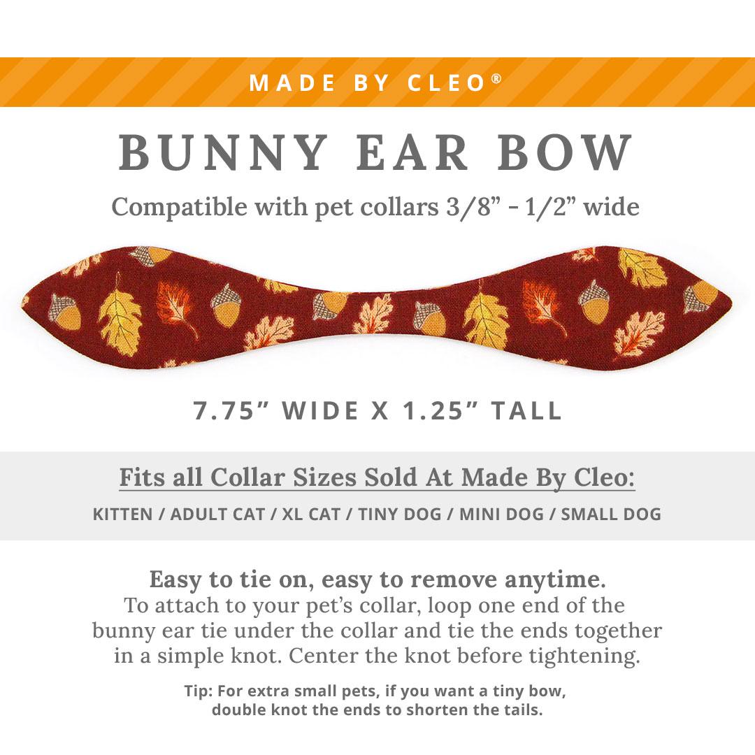 Cat Collar & Bunny Ear Bow Set - "Acorn Hill" - Burgundy Fall Leaves Cat Collar w/ Matching Bunny Bow Tie / Thanksgiving / Tie-On Scarf / Cat, Kitten + Small Dog Sizes