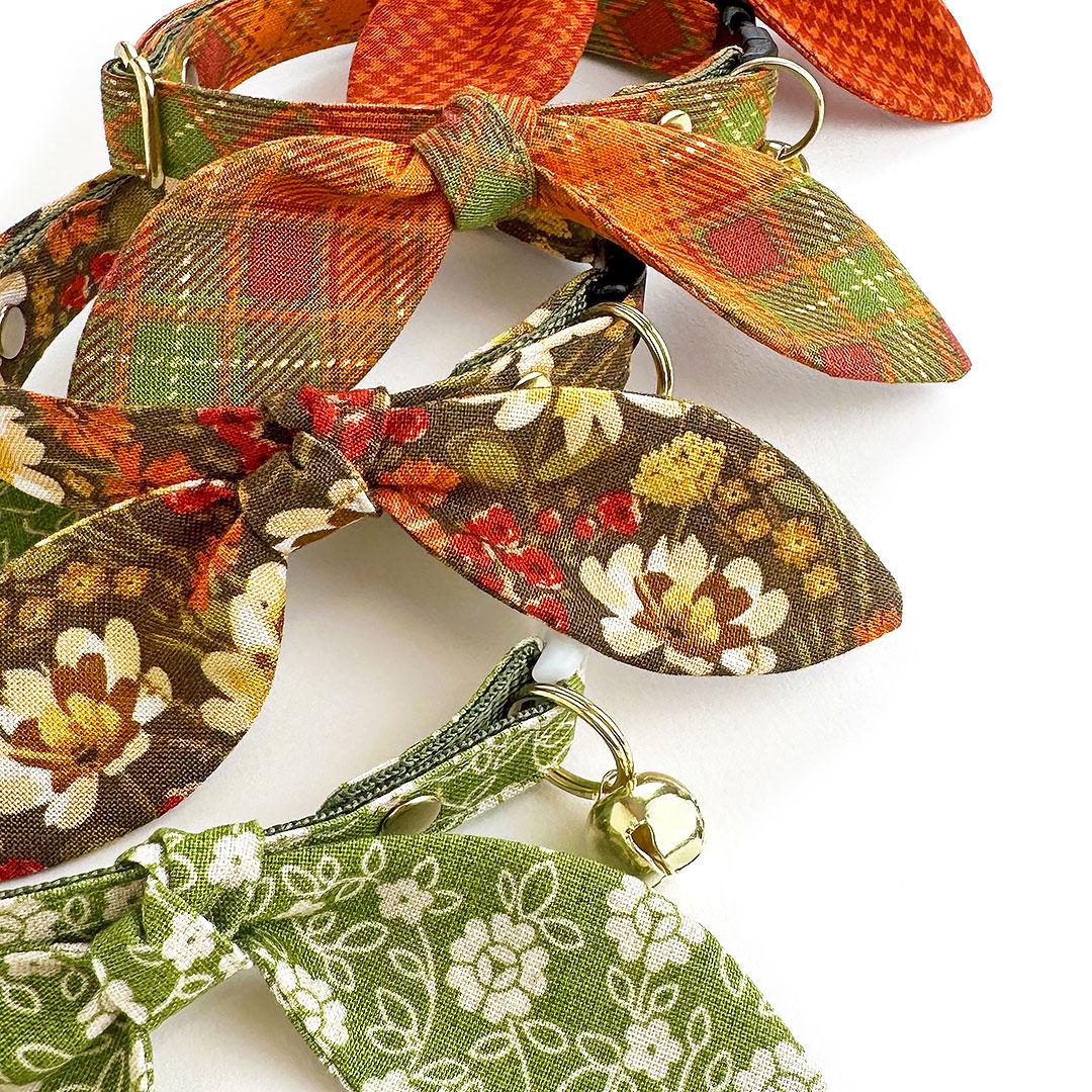 Cat Collar & Bunny Ear Bow Set - "Autumn Fields" - Fall Wildflowers Floral Cat Collar w/ Matching Bunny Bow Tie / Tie-On Scarf / Cat, Kitten + Small Dog Sizes