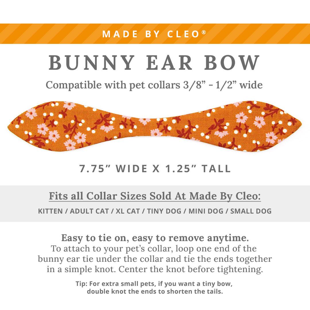 Cat Collar & Bunny Ear Bow Set - "Ginger Blossom" - Burnt Orange & Pink Floral Cat Collar w/ Matching Bunny Bow Tie / Tie-On Scarf / Cat, Kitten + Small Dog Sizes