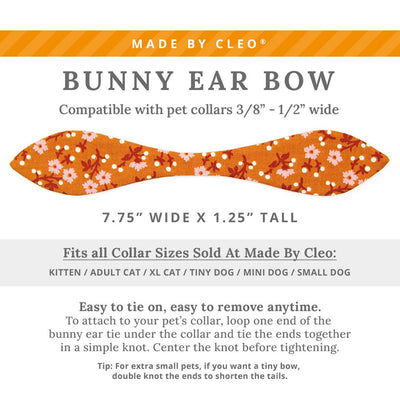 Cat Collar & Bunny Ear Bow Set - "Ginger Blossom" - Burnt Orange & Pink Floral Cat Collar w/ Matching Bunny Bow Tie / Tie-On Scarf / Cat, Kitten + Small Dog Sizes