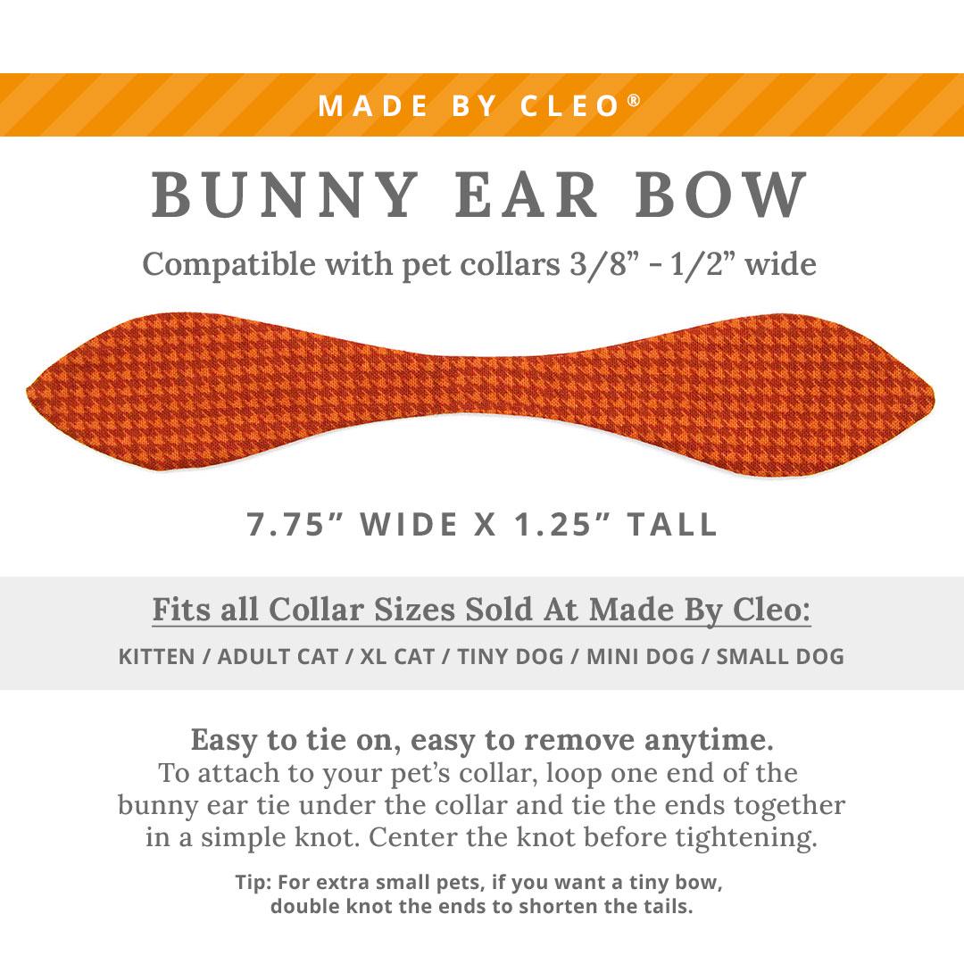 Cat Collar & Bunny Ear Bow Set - "Pumpkin Spice" - Burnt Orange Houndstooth Fall Cat Collar w/ Matching Bunny Bow Tie / Thanksgiving / Tie-On Scarf / Cat, Kitten + Small Dog Sizes