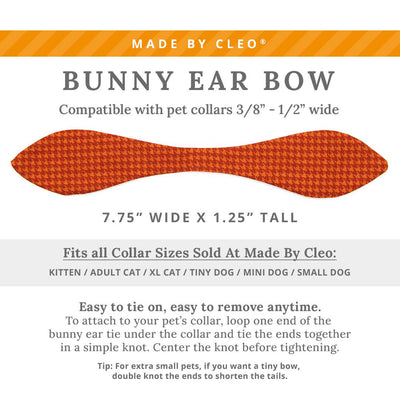 Cat Collar & Bunny Ear Bow Set - "Pumpkin Spice" - Burnt Orange Houndstooth Fall Cat Collar w/ Matching Bunny Bow Tie / Thanksgiving / Tie-On Scarf / Cat, Kitten + Small Dog Sizes