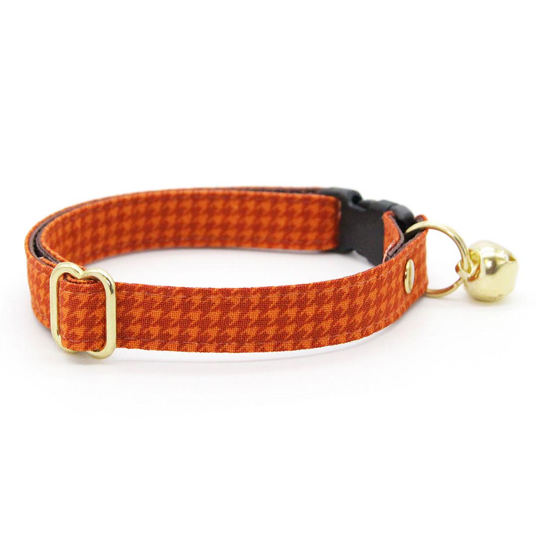 Cat Collar & Bunny Ear Bow Set - "Pumpkin Spice" - Burnt Orange Houndstooth Fall Cat Collar w/ Matching Bunny Bow Tie / Thanksgiving / Tie-On Scarf / Cat, Kitten + Small Dog Sizes