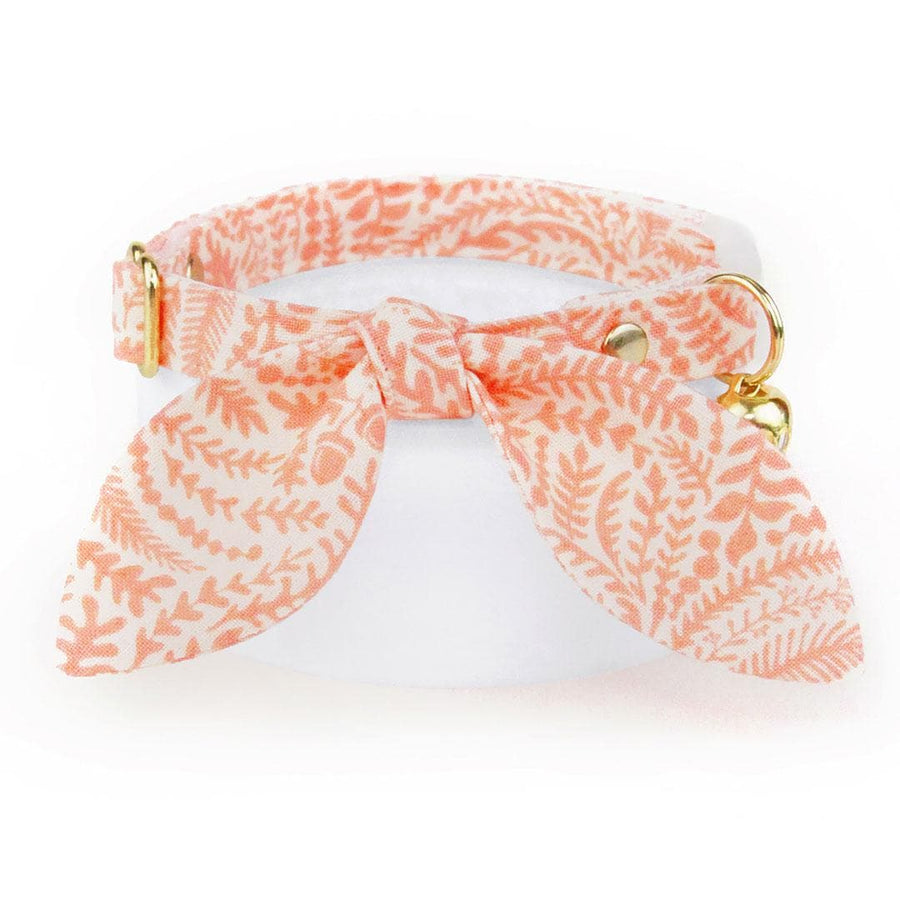 Cat Collar & Bunny Ear Bow Set - "Terra" - Peach Pink Fern Cat Collar w/ Matching Bunny Bow Tie / Tie-On Scarf / Cat, Kitten + Small Dog Sizes