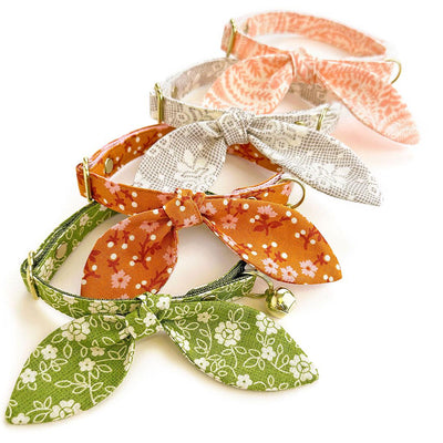 Cat Collar & Bunny Ear Bow Set - "Terra" - Peach Pink Fern Cat Collar w/ Matching Bunny Bow Tie / Tie-On Scarf / Cat, Kitten + Small Dog Sizes