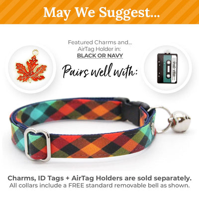 Cat Collar & Bunny Ear Bow Set - "Metro" - Arty Rainbow Check Plaid Cat Collar w/ Matching Bunny Bow Tie / Tie-On Scarf / Cat, Kitten + Small Dog Sizes