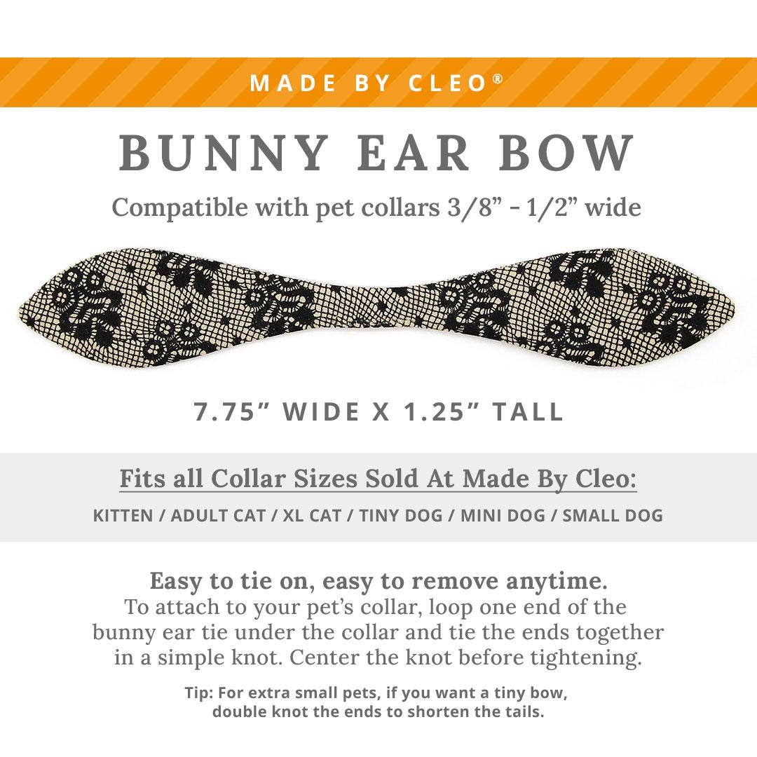 Cat Collar & Bunny Ear Bow Set - "Filigree Black" - Simulated Lace Black Cat Collar w/ Matching Bunny Bow Tie / Wedding, Boudoir, Gothic / Tie-On Scarf / Cat, Kitten + Small Dog Sizes
