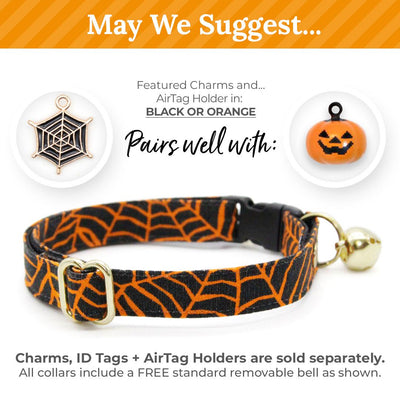 Cat Collar & Bunny Ear Bow Set - "Spellbound" - Halloween Spiderweb Cat Collar w/ Matching Bunny Bow Tie / Tie-On Scarf / Cat, Kitten + Small Dog Sizes