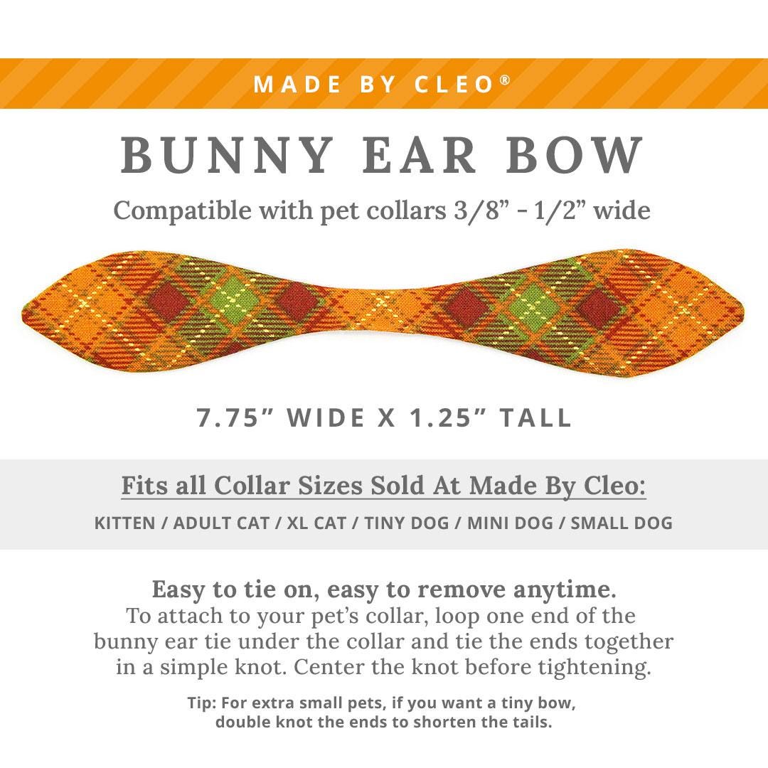 Cat Collar & Bunny Ear Bow Set - "Maplewood" - Pumpkin Orange Fall Plaid Cat Collar w/ Matching Bunny Bow Tie / Thanksgiving / Tie-On Scarf / Cat, Kitten + Small Dog Sizes
