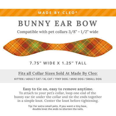 Cat Collar & Bunny Ear Bow Set - "Maplewood" - Pumpkin Orange Fall Plaid Cat Collar w/ Matching Bunny Bow Tie / Thanksgiving / Tie-On Scarf / Cat, Kitten + Small Dog Sizes