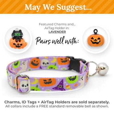Cat Collar + Flower Set - "Creepy Cuties - Purple" - Halloween Cat Collar w/ Plum Felt Flower (Detachable) / Cat, Kitten + Small Dog Sizes