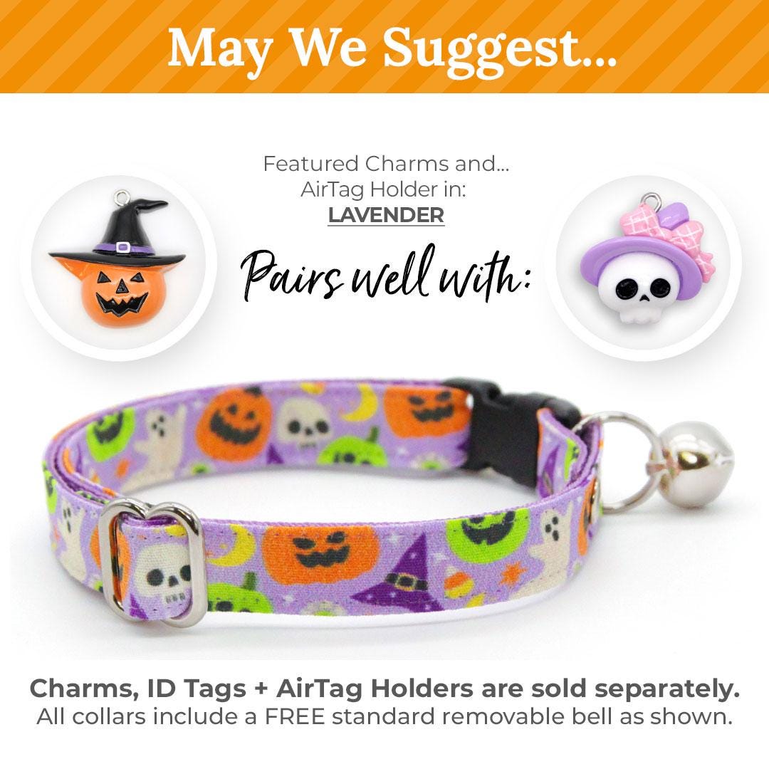 Cat Collar + Flower Set - "Creepy Cuties - Purple" - Halloween Cat Collar w/ Plum Felt Flower (Detachable) / Cat, Kitten + Small Dog Sizes