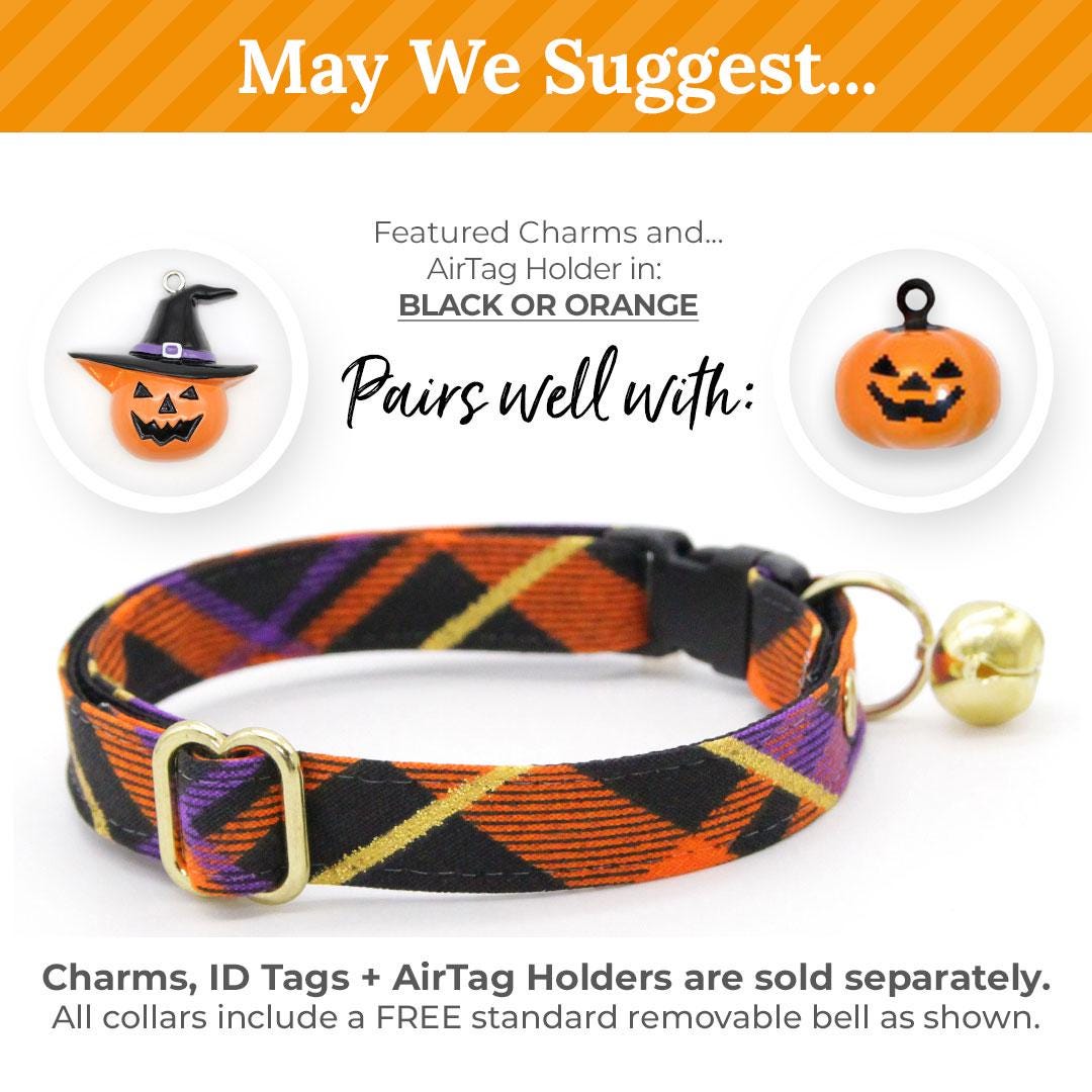 Bow Tie Cat Collar Set - "Midnight Mischief" - Halloween Plaid Cat Collar with Bow Tie / Cat, Kitten, Small Dog Sizes