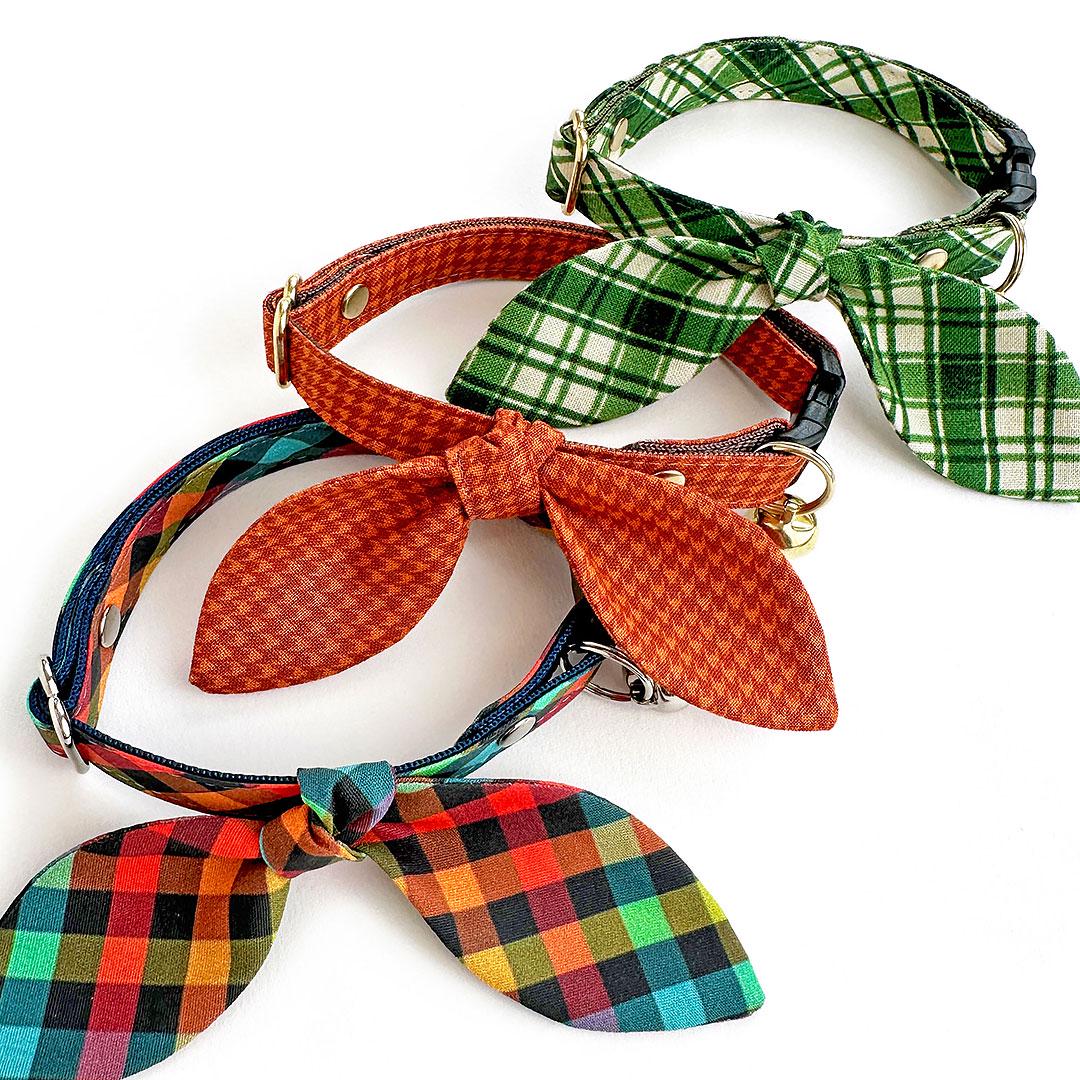 Bow Tie Cat Collar Set - "Metro" - Rainbow Check Plaid Cat Collar with Bow Tie / Arty, Fun, Back to School / Cat, Kitten, Small Dog Sizes