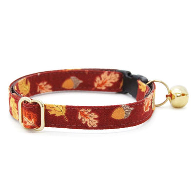 Cat Collar & Bunny Ear Bow Set - "Acorn Hill" - Burgundy Fall Leaves Cat Collar w/ Matching Bunny Bow Tie / Thanksgiving / Tie-On Scarf / Cat, Kitten + Small Dog Sizes