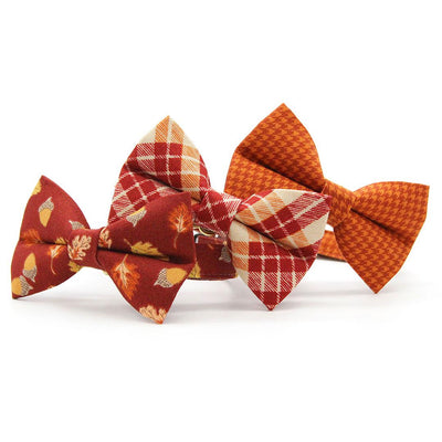 Cranberry Plaid Cat Bow Tie - "Russet Ridge" - Fall Burgundy Bow Tie for Cat Collar / Thanksgiving, Maroon / Cat, Kitten + Small Dog Bowtie