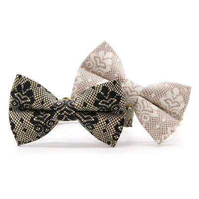Lace Cat Bow Tie - "Filigree Black" - Simulated Black Lace Bow Tie for Cat Collar / Fancy, Gothic, Wedding, Boudoir / Cat, Kitten + Small Dog Bowtie